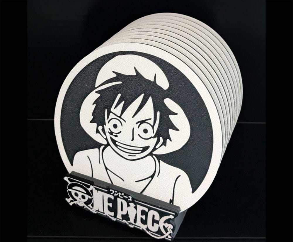 🏴☠️ Set de Posavasos One Piece + Soporte Decorativo | Edición Tripulación Sombrero de Paja