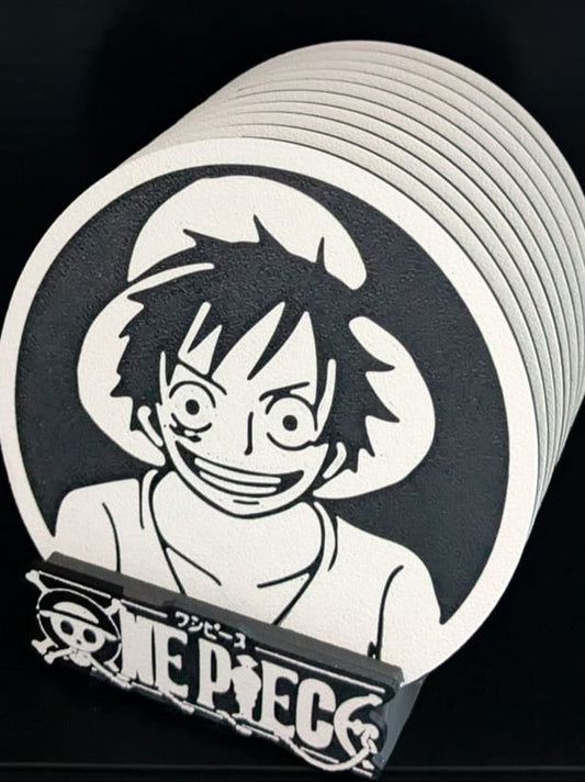 🏴‍☠️ Set de Posavasos One Piece + Soporte Decorativo | Edición Tripulación Sombrero de Paja